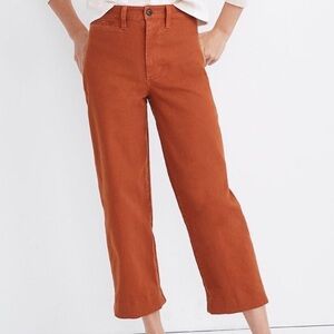 Madewell Slim Emmett Wide-Leg Crop pants in a red-orange color, size 27